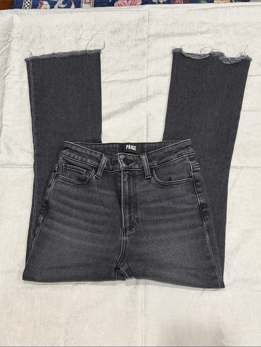 PAIGE Black Wash Raw Hem Straight Leg Jeans Women’s 24 - Picture 2 of 7